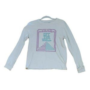 Vans Of the Wall Long Sleeve T Shirt Size Medium White Pink Blue Graphic